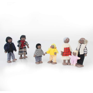 Wooden Black Dollhouse People, 7 Family Figures Miniature Doll House, Wooden Doll House Family Dress-Up Characters Grandpa, Gran