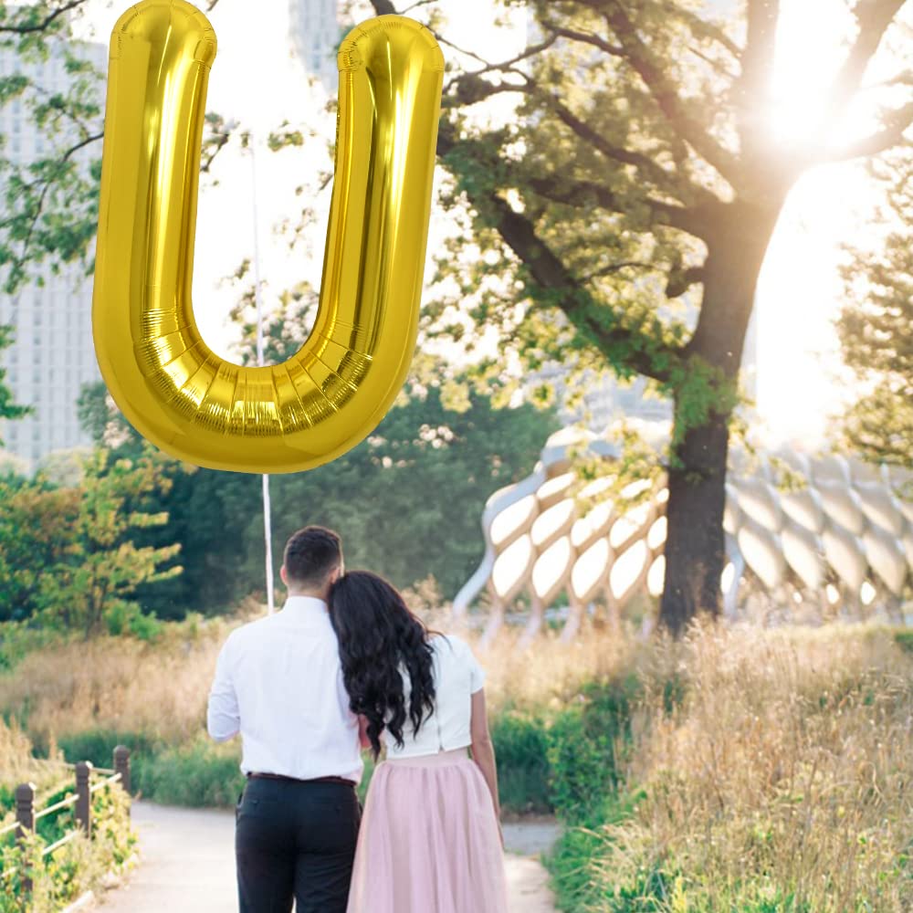 Toniful 40 Inch Large Gold Letter U Balloons Helium Balloons,Foil Mylar Big Balloons For Birthday Party Anniversary Supplies Dec