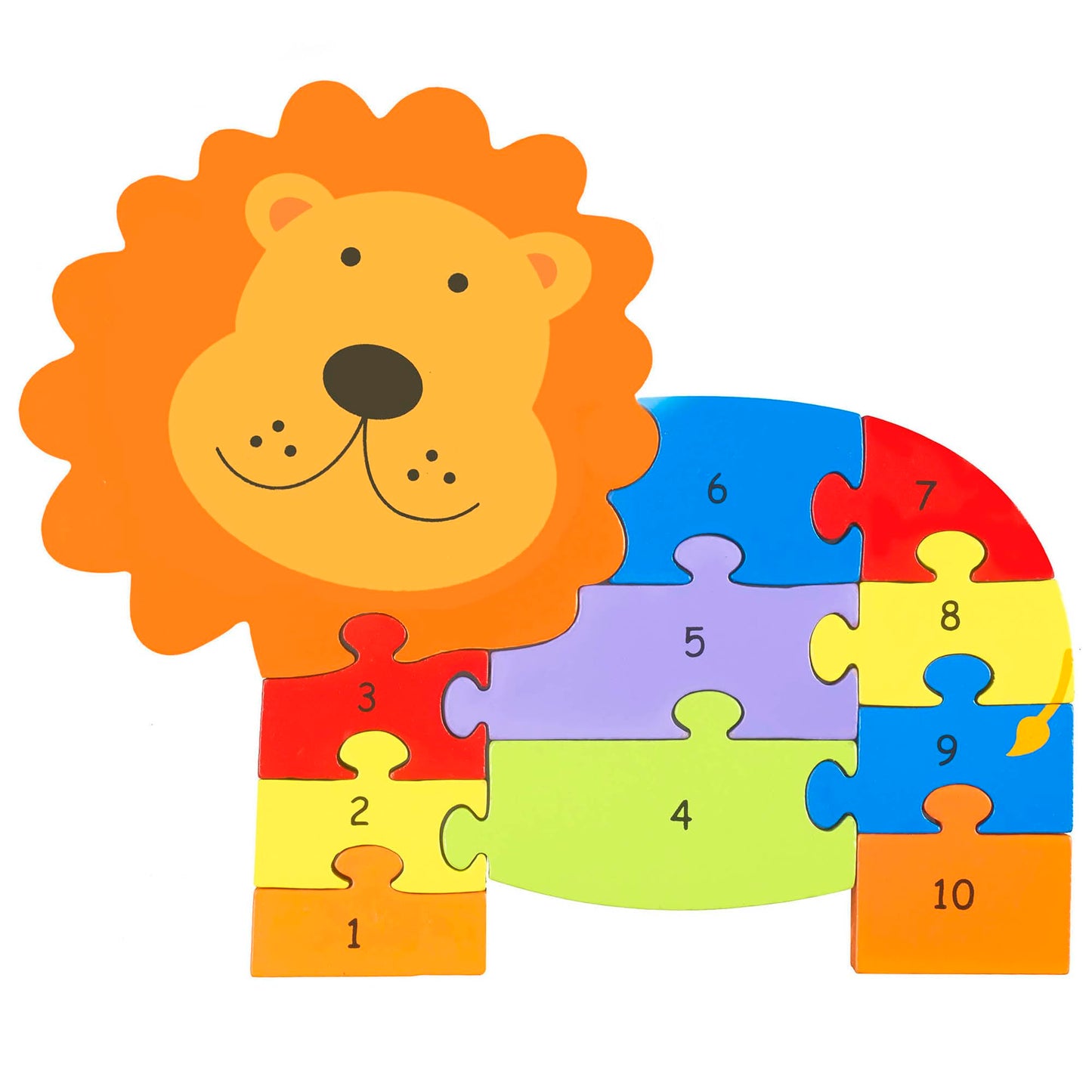 Orange Tree Toys: Lion Number Puzzle - 11 Piece Wooden Animal Shaped Puzzle, Learn Numbers 1-10, Colorful Educational Toy, Toddlers & Kids Age 1+