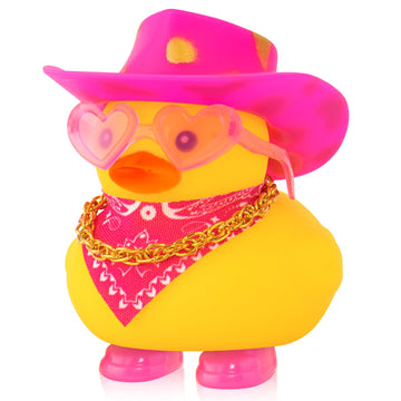 wonuu Cute Ducky in Shoes, Car Dashboard Decorations Pink Cowboy Hat Rubber Ducks, Duck for Car Ornament Accessories with Hat, G
