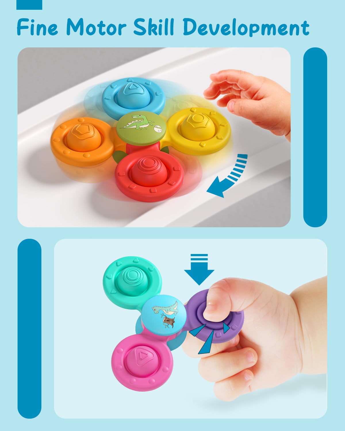 Lehoo Castle Toddler Bath Toys, 3 Pcs Silicone Suction Cup Spinner Toys, Baby Toys For 1+ Year Old, Spinners For Babies, Toys For 1 Year Old, Sensory Toys For Toddlers 1-3