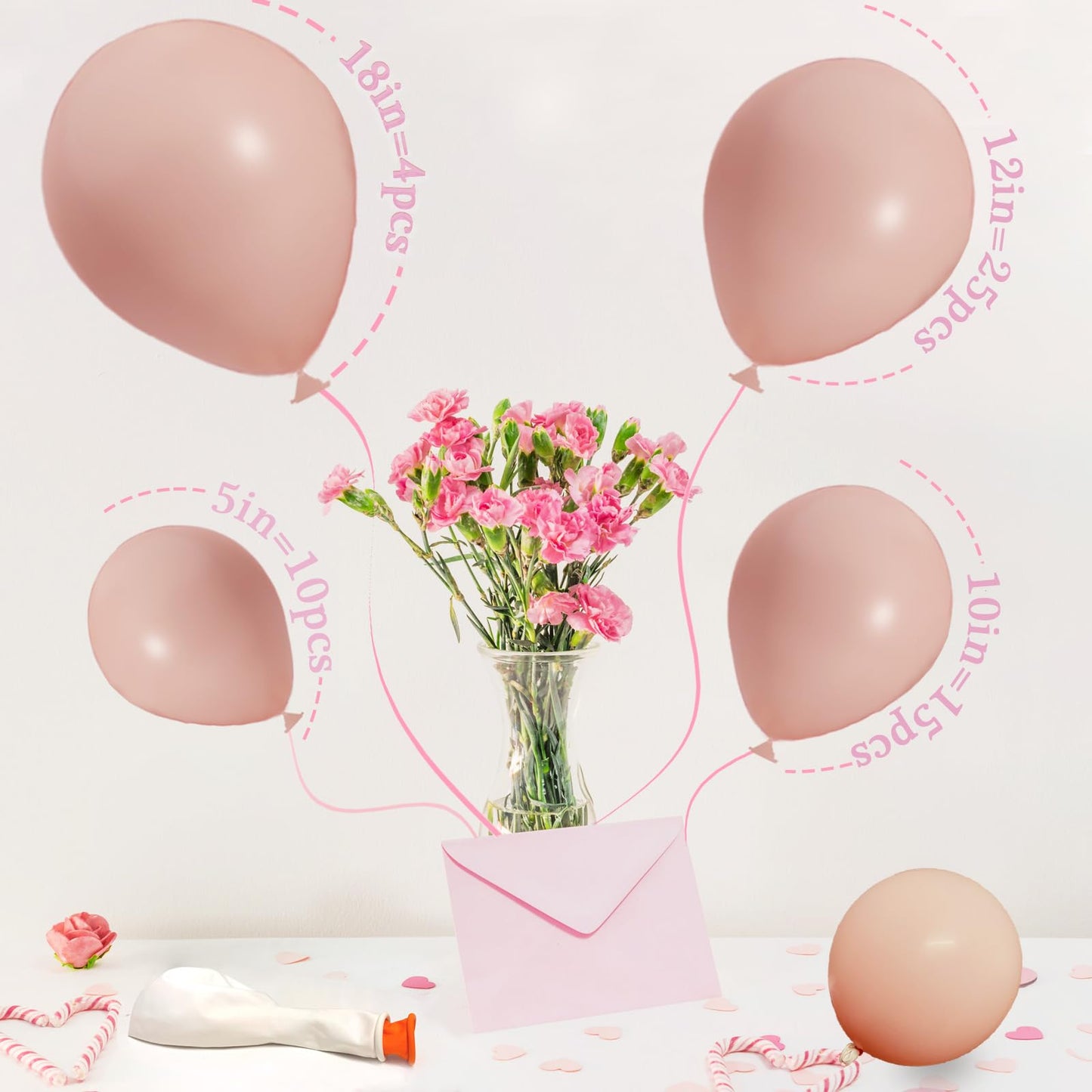 Pink09 Double Stuffed Cream Peach Pink Balloons Different Sizes 18/12/10/5 Inch, Double Stuffed Pastel Pink Balloon Arch Garland