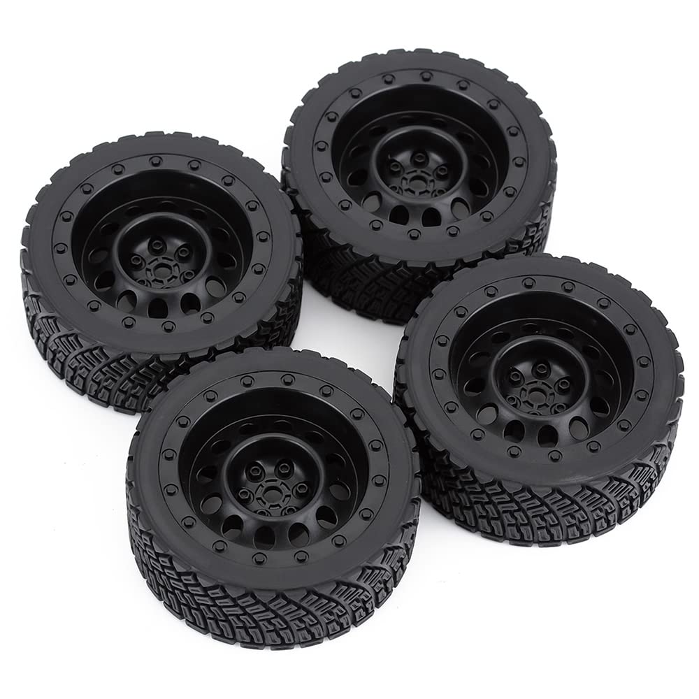 WONFAST 4PCS 65mm RC Rally Car Rubber Tires and Plastic Vintage Wheel Rims 12mm Hex Compatible with 1/10 RC On-Road Rally Racing