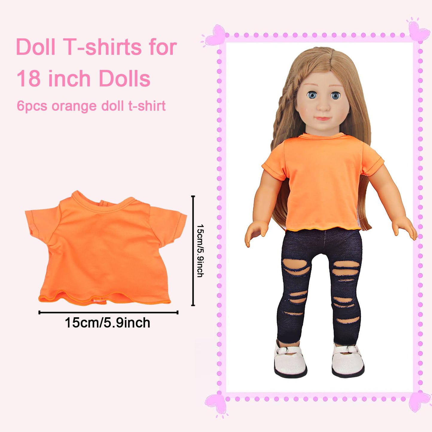 AugFrog 5 Pcs 18 Inch Doll T-Shirts, Summer Outfit Doll Clothes Accessories - Short Sleeve Classical Tees (Orange)