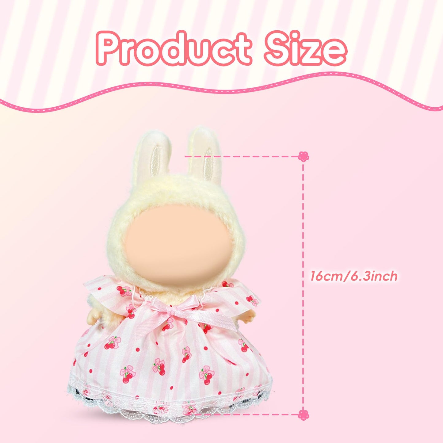 17cm Doll Clothes Labubu Clothes for 6.7inch(17cm) Dolls enhanced Doll Outfit with Hat and Accessories(Clothes Only) (Pink)