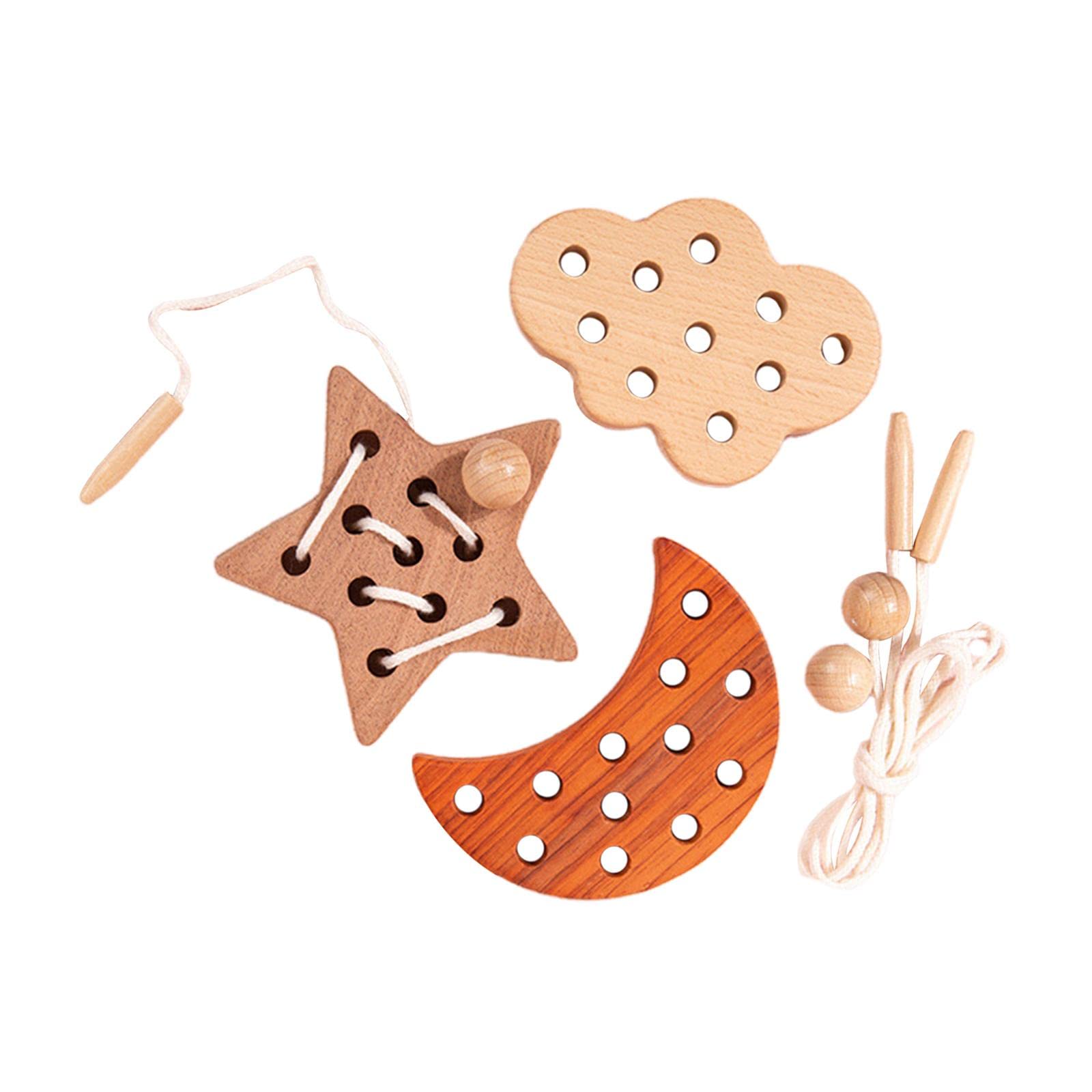 Merishopp3 Pieces Wooden Lacing Threading Toys Montessori For Birthday Gift Moon|Baby|Toys For Baby|Developmental Baby Toys