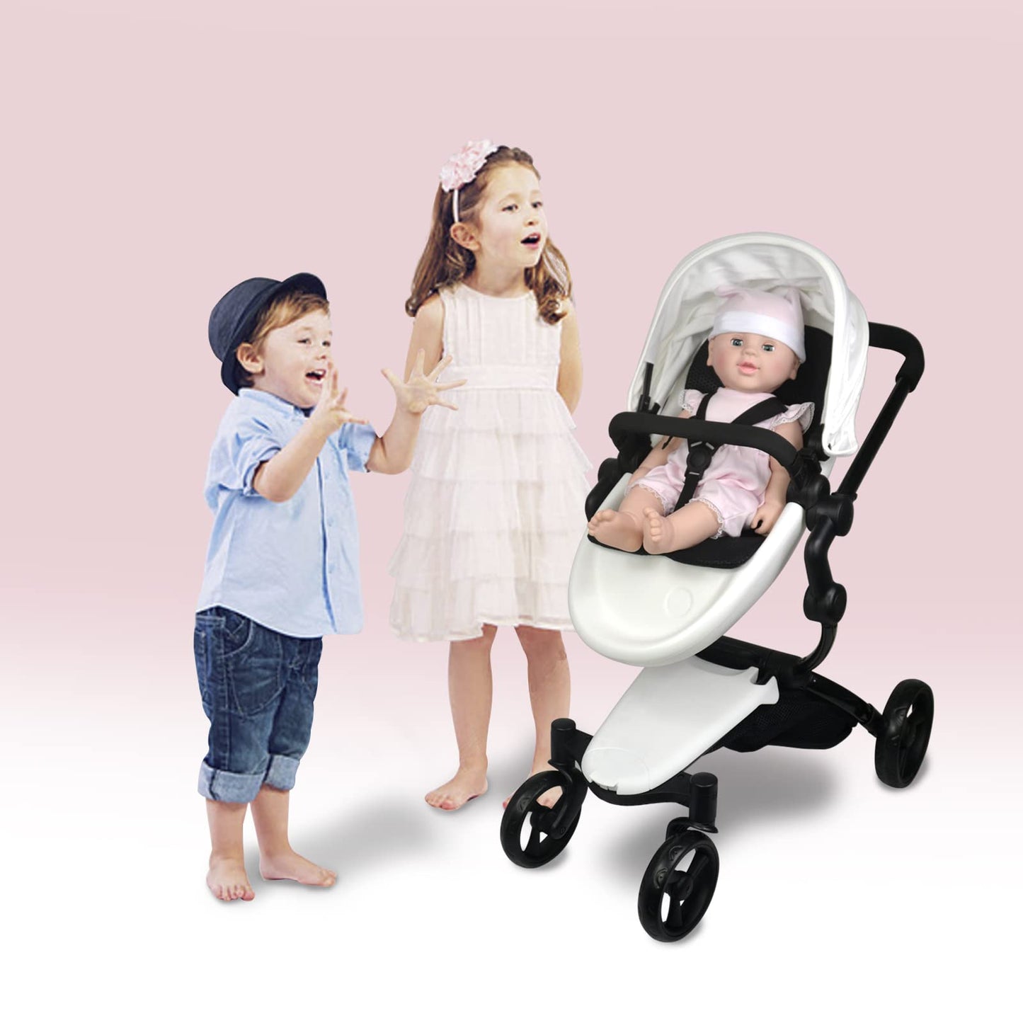 Anivia Luxury Baby Doll Stroller For 18' & 20' Girl Dolls - Doll Stroller With Folding Canopy, Mute Wheels And 2 Storage Baskets, Easy To Assemble
