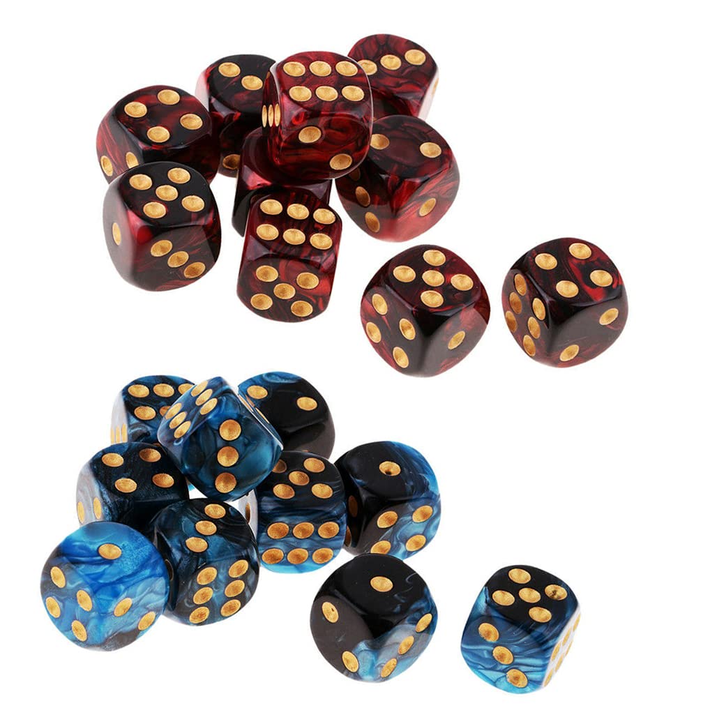 Yiotfandoll 20PCS Polyhedral Dice D6 Dice 16mm Acrylic 6 Sided Dice Game Dice for RPG MTG DND Dice Table Games (Blue Black and R