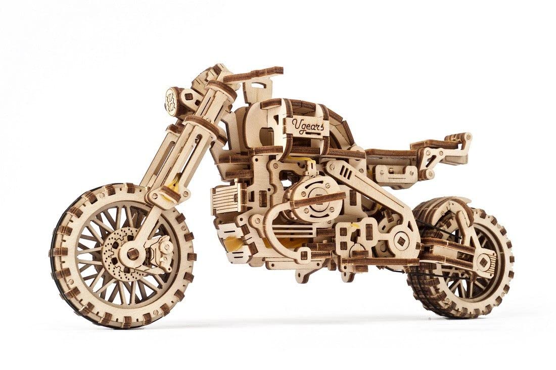 UGEARS Motorcycle with Sidecar Scrambler UGR-10 - Mechanical 3D Wooden Puzzles for mature-themeds - DIY Model Kits for mature-themeds with Moving Engine - Collectible Moto 3D Puzzle Model Kit - 380 Pcs