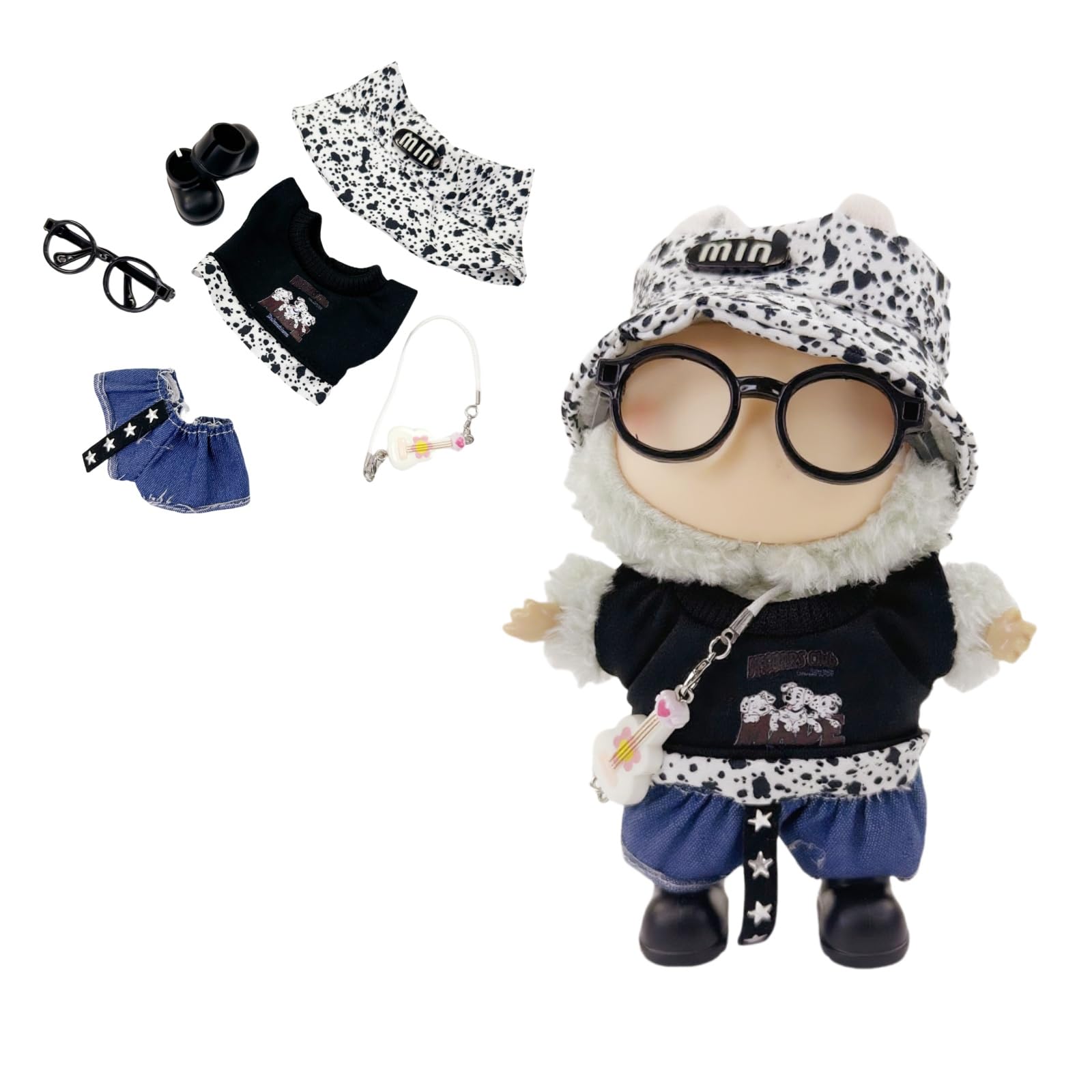 Stylish 17cm Doll Clothes(NO Dolls)  Cute Doll Outfits with Hat + Top + Pants + Glasses + Shoes  Adorable Dolls Clothes Accessories for Dress Up