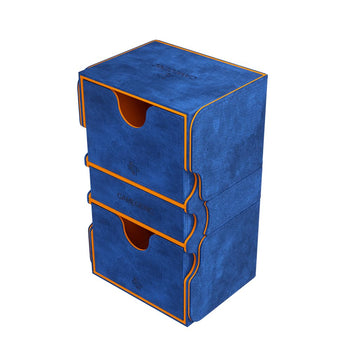 Gamegenic Stronghold 200+ Xl Convertible Deck Box | Double-Sleeved Card Storage | Card Game Protector With Accessories Drawer | Nexofyber Surface | Holds Up To 200 Cards | Blue/Orange Color | Made