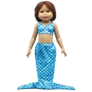 Popuid 18 Inch Doll Mermaid Costume Outfit Set For American Girl Doll Sparkly Mermaid Tail Swimsuit Princess Clothes (Blue)