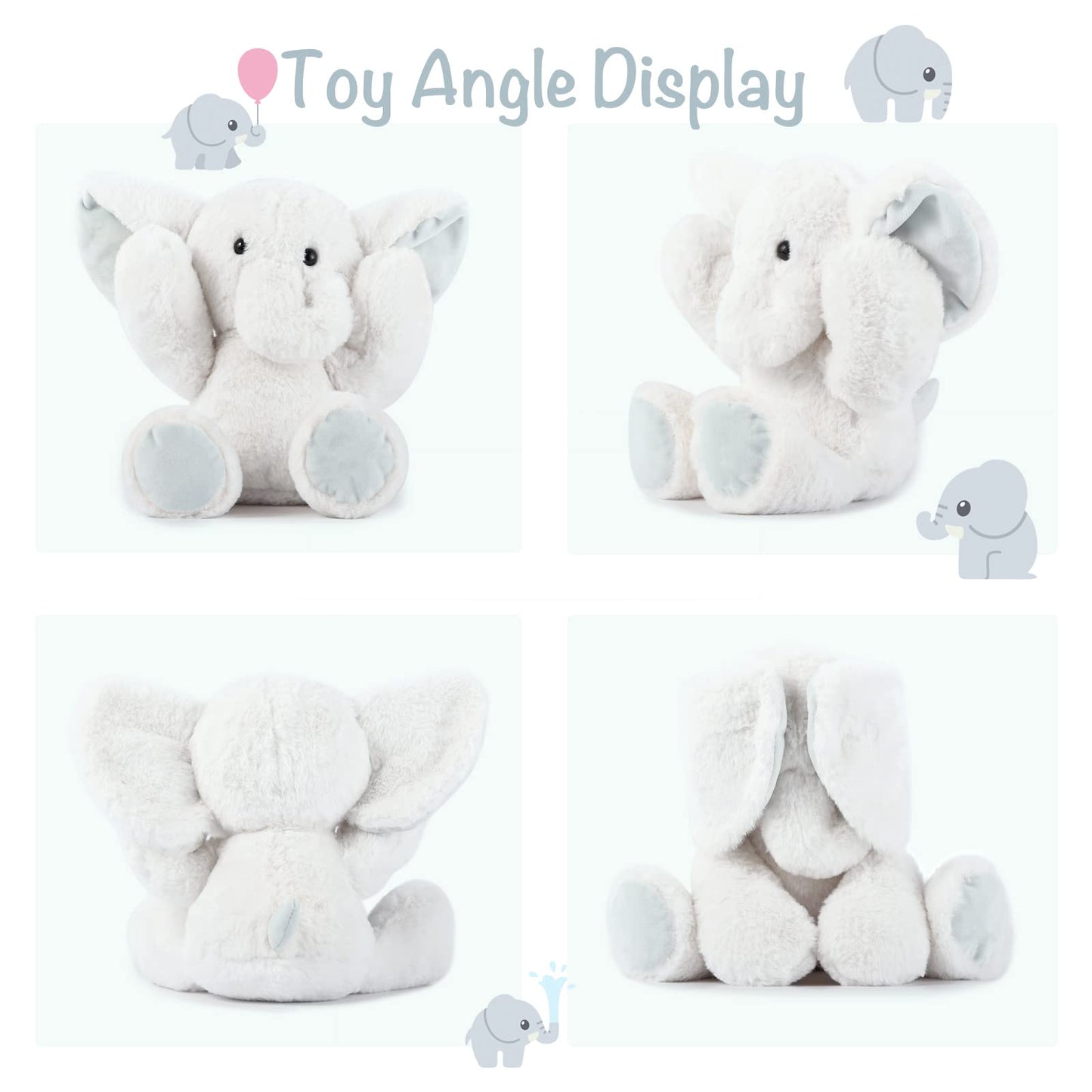 Tcbunny Baby Elephant Bedtime Stuffed Animal Plush Toy Gift 11'', Kids, Amy (White)