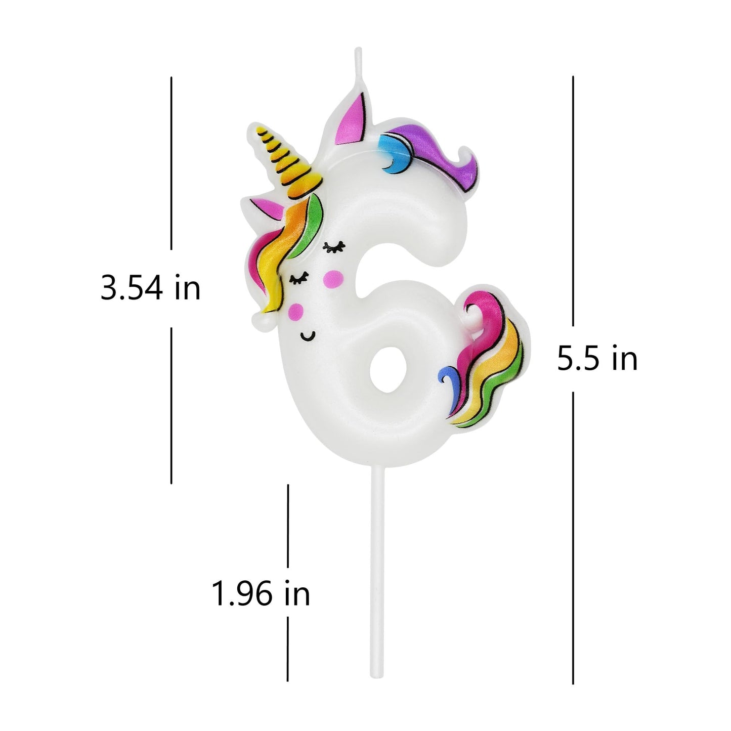 DERVENTA Unicorn Birthday Candle - Number 6, White Paraffin Wax Cake Topper, 1 Piece