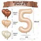 Biapian 40 Inch Light Brown Number 5 Balloons, Apricot Large Number 5 Balloon With 18'' Retro Foil Heart Balloons Helium For Neu