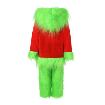 Feibel Kids Christmas Costumes Long Sleeve Hooded Top And Pants Sets Green Furry Monster Christmas Outfits (Green, 4-5 Years)