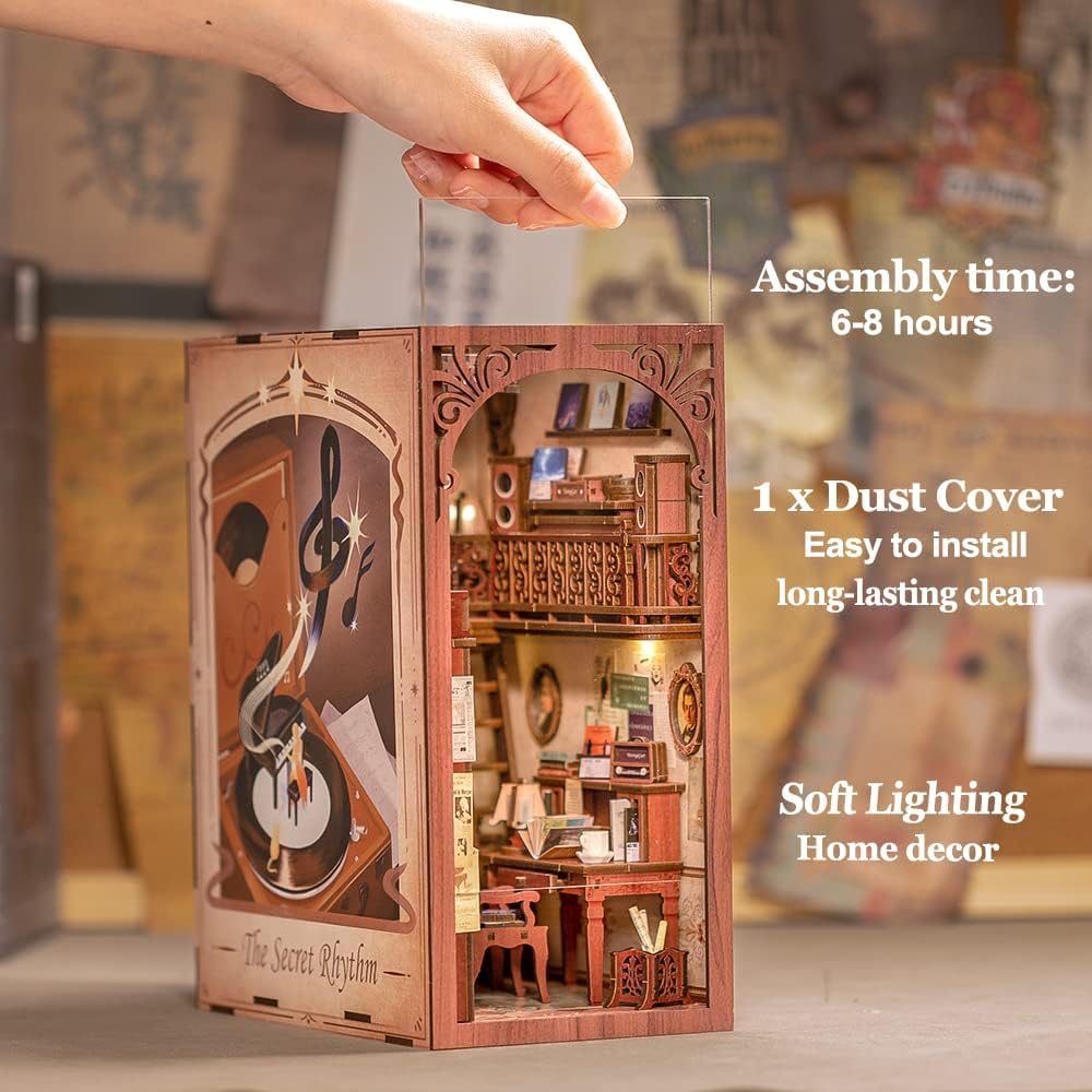 Fsolis Book Nook Kit, Diy Miniature House Kit Wooden Puzzle Booknook For Adult Decorative Bookend Bookshelf Alley Bookcase Decor Gifts For Women Teens Puzzle Lovers(The Secret Rythm)
