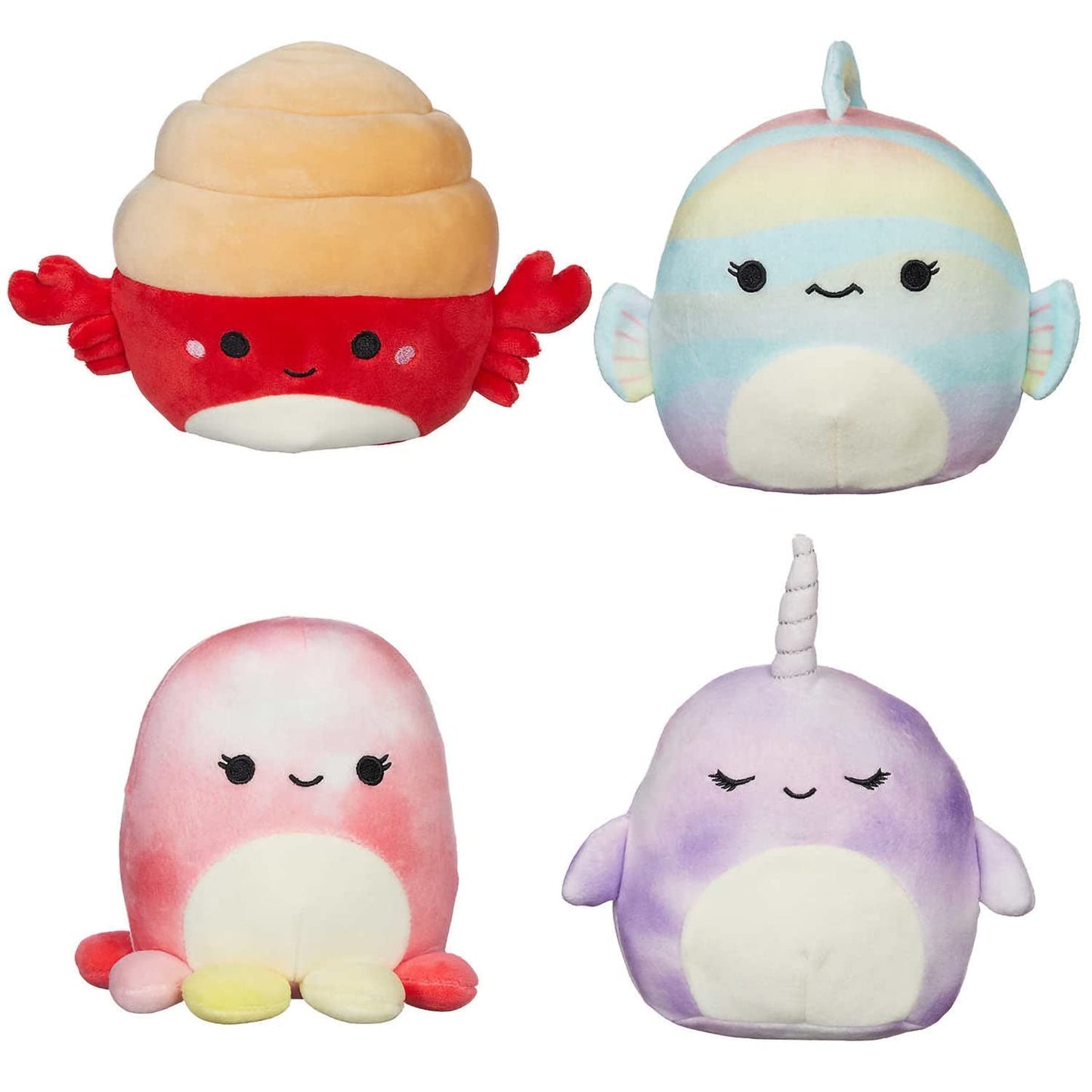 Squishmallows Set of 8 5" Sea Plush Toys - Polyester, Multi-color (Indie, Orzella, Fabiola, Samir, Gordon, Nabila, Archie,