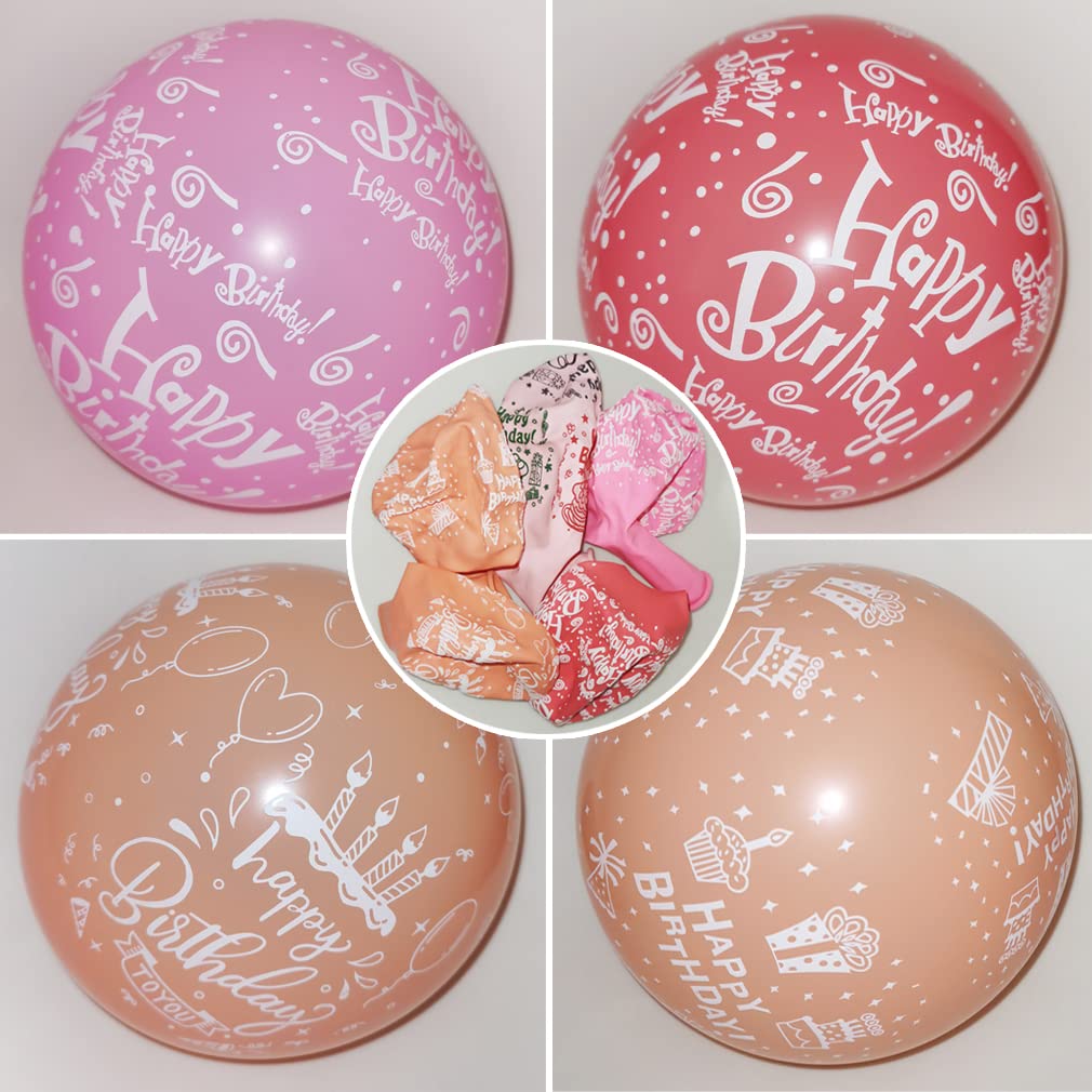 52 Pcs Pink Birthday Balloons With Birthday Party Pattern Children'S Birthday Balloons Decoration Suitable For Girls Birthday Pa