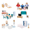 Oook Wooden Dollhouse Furniture Set For Kids, 26 Pcs Dollhouse Accessories With 4 Family Dolls And Dog, Miniature Doll House Fur