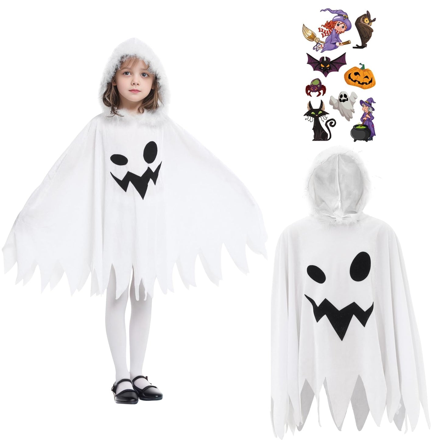 Eozy White Ghost Costume Kids Girls Halloween Scary Cosplay Fancy Dress 7-9 Years
