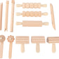Kisangel 12pcs Wooden Dough Tools Clay Pattern Rolling Pin Set Dough Molding Shaping Tool for Toddler Kids Art Craft Activity Su