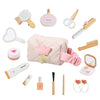 Wooden Makeup Toy Set for Toddlers, 16 Pieces Pretend Play Beauty Salon Kit with Styling Tools, Cosmetics and Storage Bag for Ki