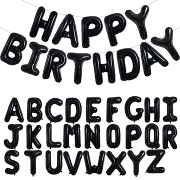 Toniful 65 Pcs 16 Inch Black Happy Birthday Balloons And 2 Sets A-Z Foil Letters Balloons Diy Personalized Phrase Banner For Bir