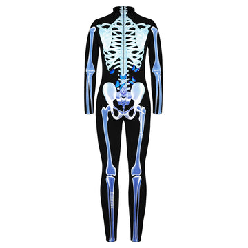 Remimi Halloween Skeleton Costume For Girl Boys Scary Cosplay 3D Print Zip Up Back Outfit Bodysuit Blue Butterfly L