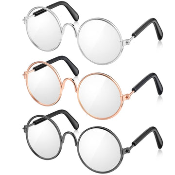 3 Pairs Doll Glasses Metal Wire Rim Clear Lens Eyewear Fabric Doll Dress Up Eyeglasses Mini Dolls Costume Accessories For 18 Inc