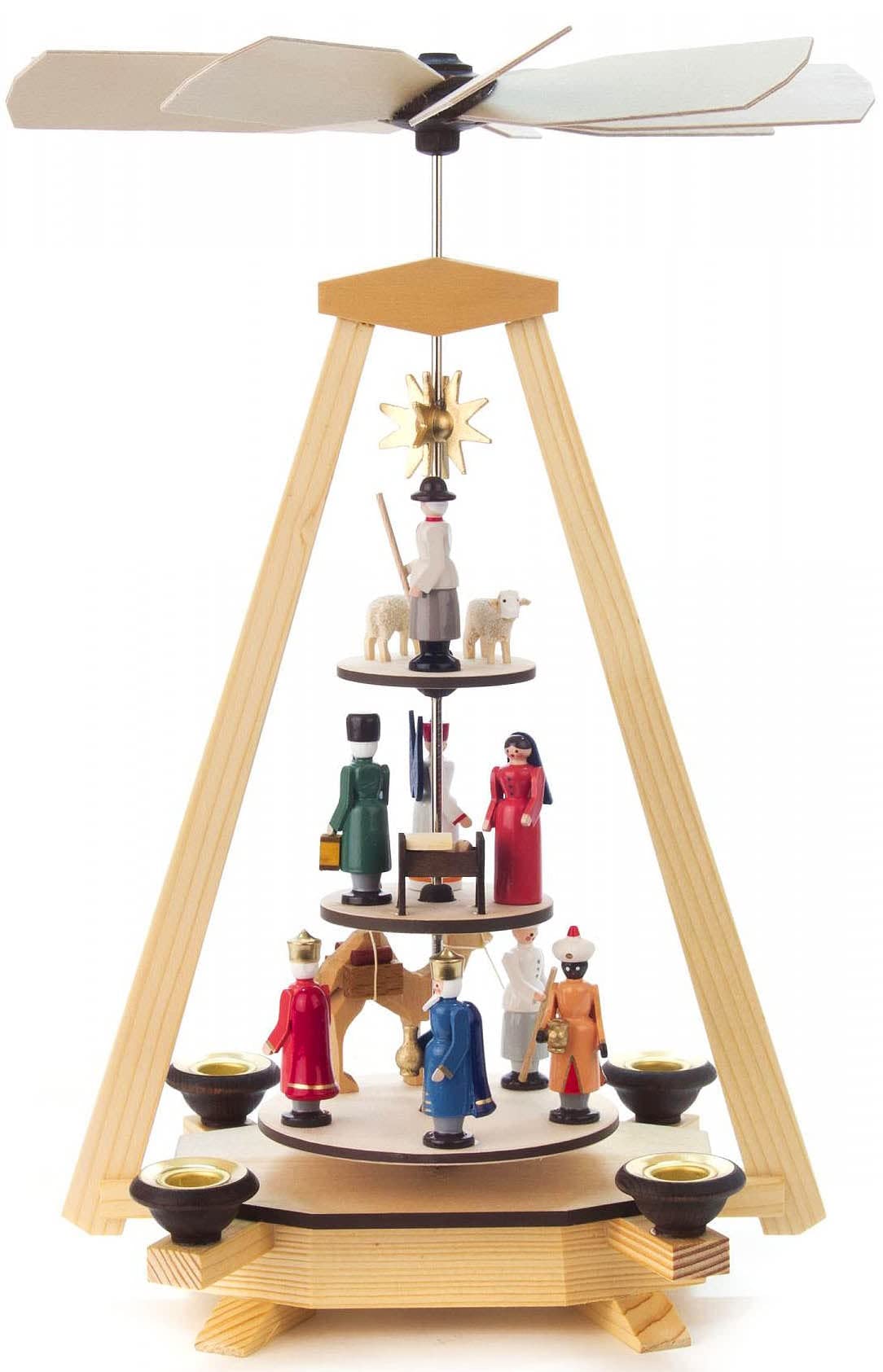 Alexander Taron 085-046 Dregno Pyramid with Nativity Scene, Wisemen, and Shepherd on 3 Different levels-13.5 H x 8.5 W x 9 D, Br