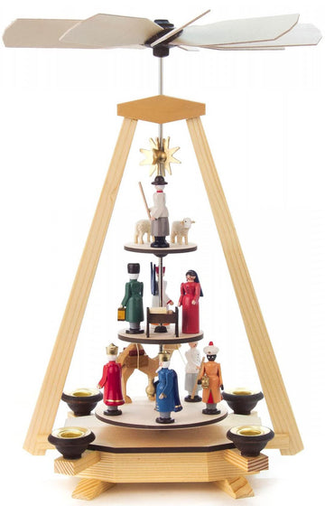Alexander Taron 085-046 Dregno Pyramid with Nativity Scene, Wisemen, and Shepherd on 3 Different levels-13.5 H x 8.5 W x 9 D, Br