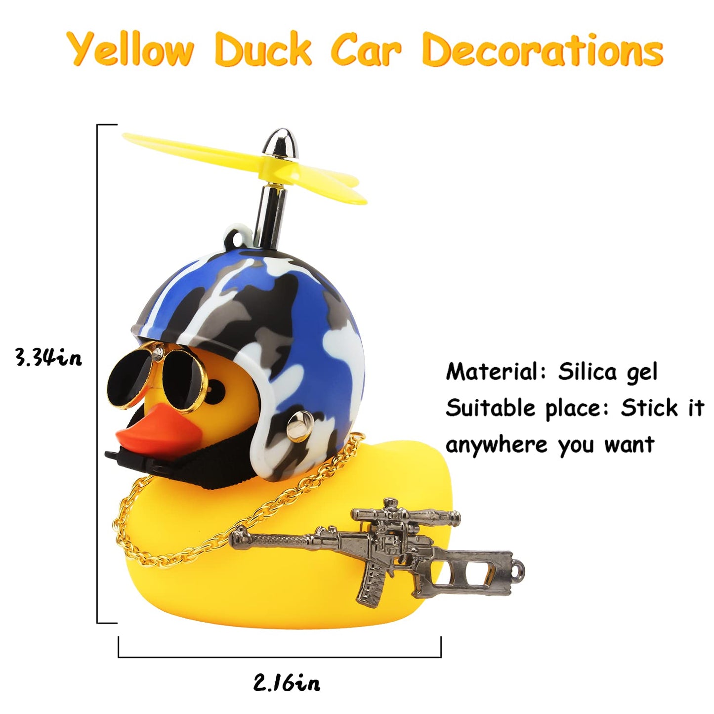 Wonuu 3 Pack Car Rubber Duck Cute Yellow Wind-Breaking Ducks Dashboard Decorations Small Ornaments With Propellers Glasses Gold Chain (Yellow-Camouflage)