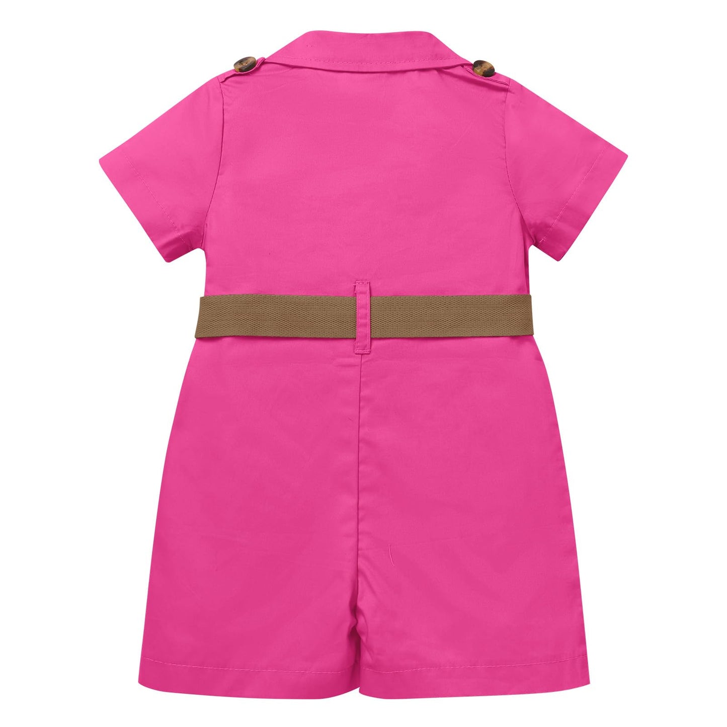 Baby Safari Outfit Wild One Birthday Outfit Girl Short Sleeve Safari Jumpsuit with Hat Toddler Zoo Keeper Costume Rose Red 6-12