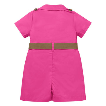 Baby Safari Outfit Wild One Birthday Outfit Girl Short Sleeve Safari Jumpsuit with Hat Toddler Zoo Keeper Costume Rose Red 6-12