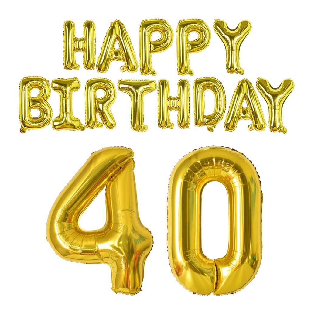 Happy Birthday Balloon Banner 40 Inch 40 Balloon Number 16 Inch Happy Birthday Letters Balloons Gold Foil Mylar Balloons For Wom