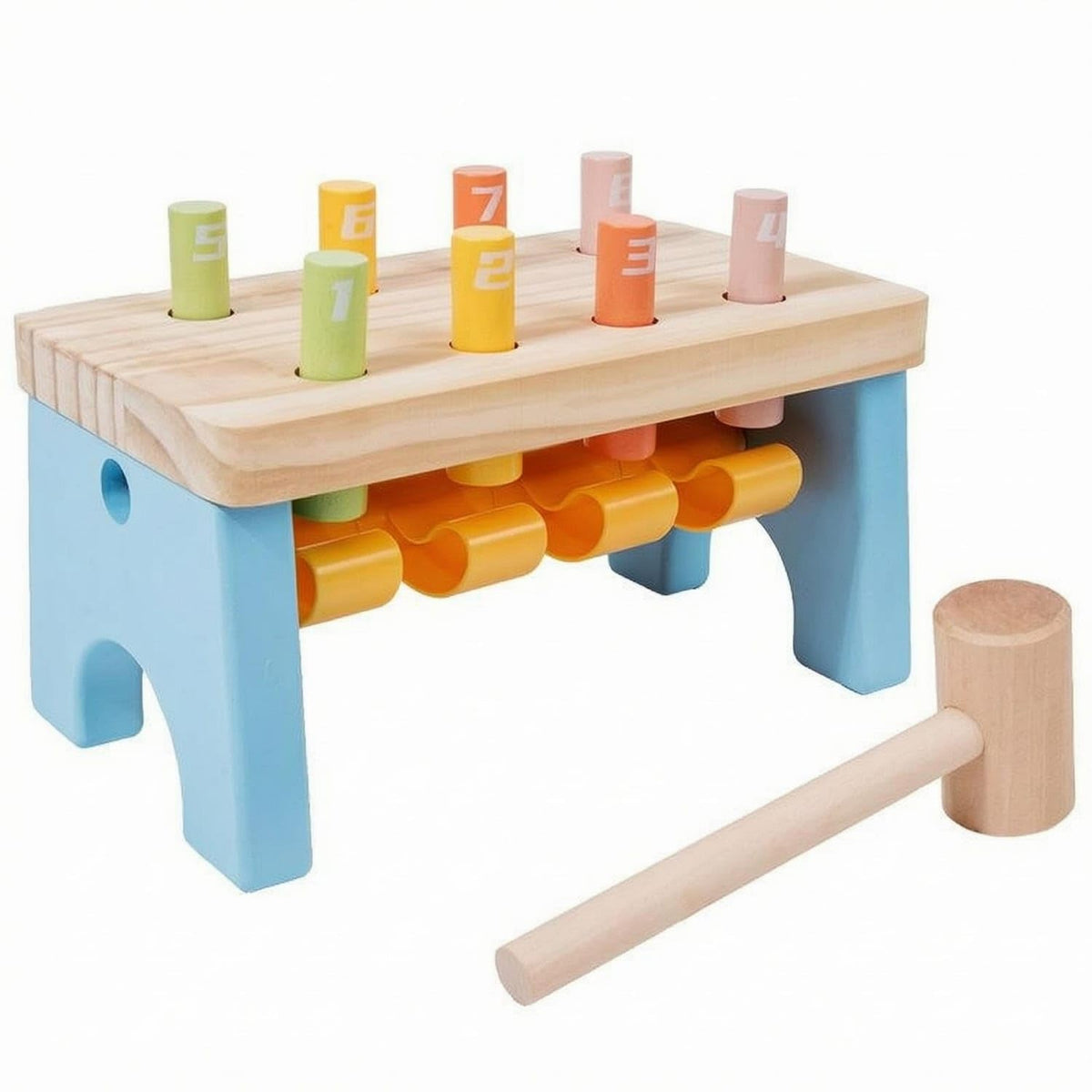 Trendivibe Tabletop Digital Pounding Bench Toy Colorful Wooden Pounding Bench HandEye Coordination Number Peg Toy Fine Movement