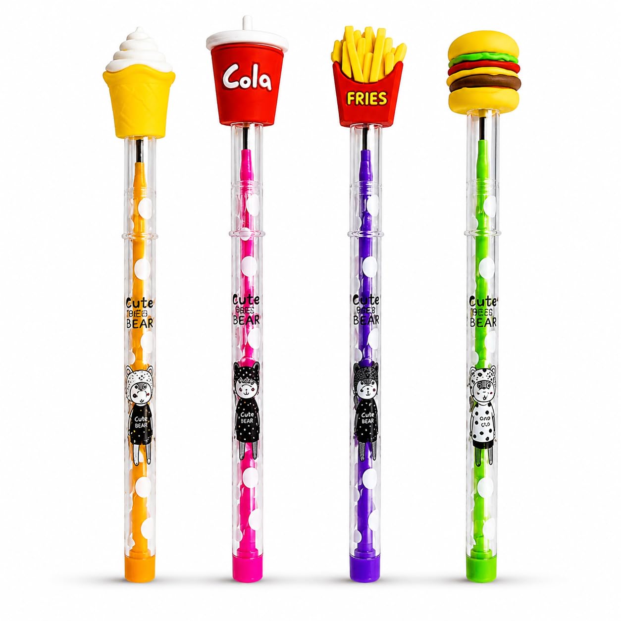 Kalindra Cute Fast Food Pencil Set For Kids Pack Of 4 | Burger, Fries, Cola & Ice Cream Fancy Pencils | Return Gifts For Boys & 