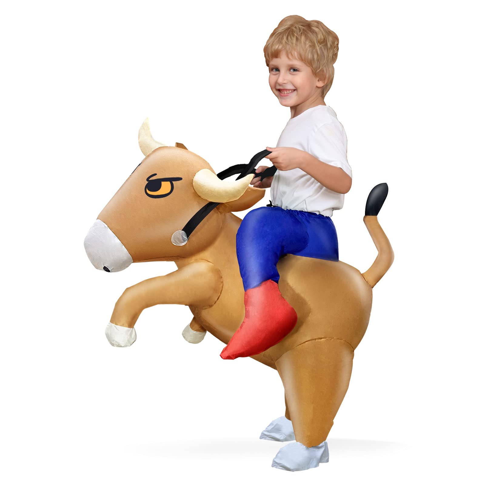 Camlinbo Halloween Inflatable Costume Bull Rider For Boys Toddlers Animal Cosplay Blows Up Halloween Costumes Party Brown
