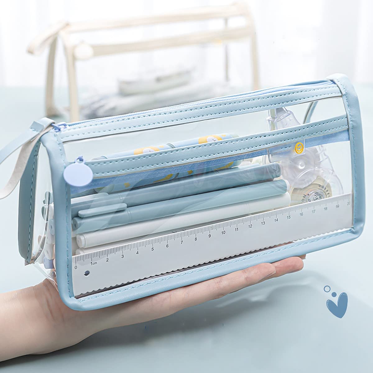 Wolpin Pvc Large Capacity Pencil Bag, Pencil Pouch With Zipper Closure Portable Makeup Pouch, Case Cute Stationery Bag For Stude