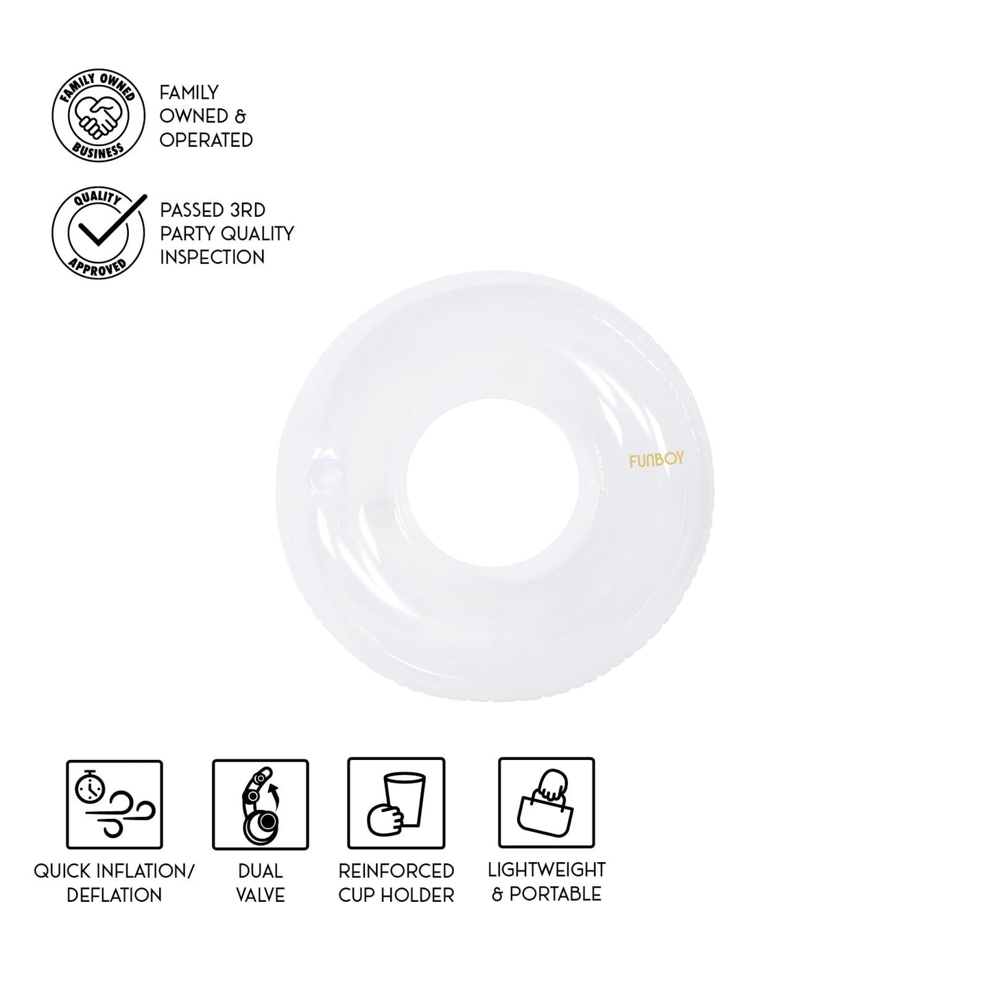 Funboy Giant Super Clear Inftlatable Ring Tube Float, 48'' Transparent Oversized Design With Cup Holder