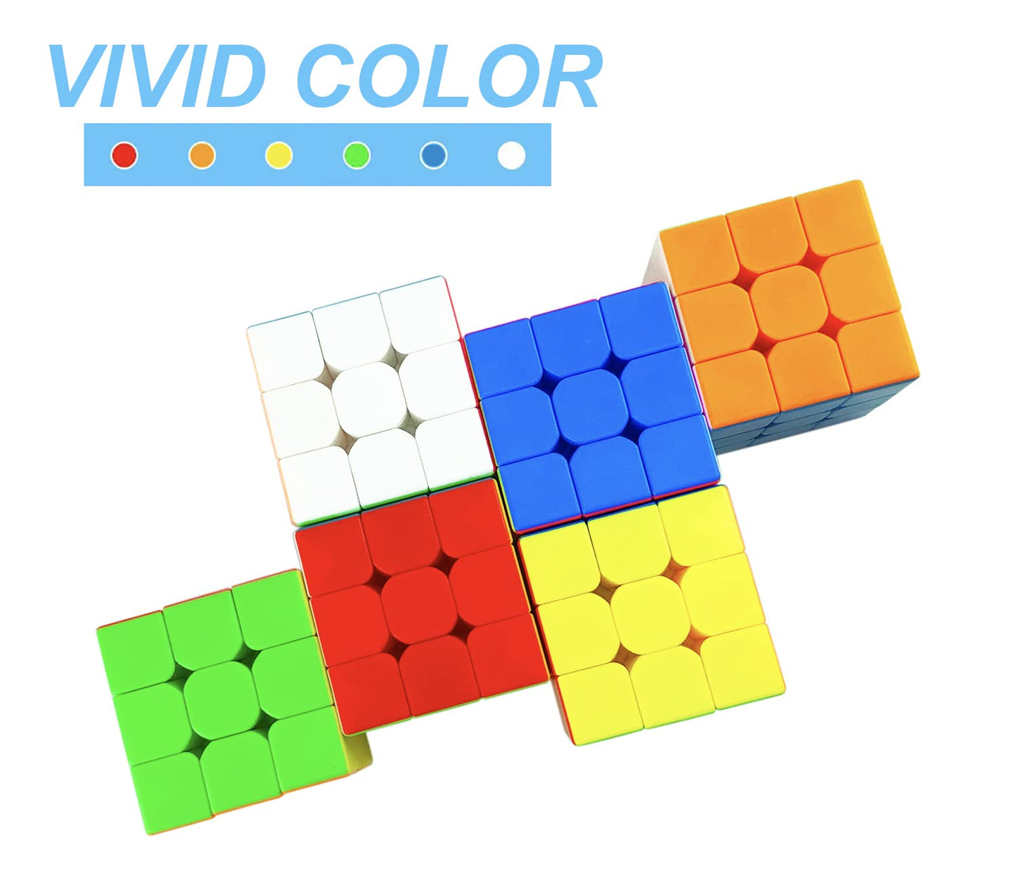 Ella Dream 6 Pack Speed Cube Set - Stickerless 3x3x3 Professional Cubes, Easy Smooth Turning, Classic Color, Ideal for All Ages