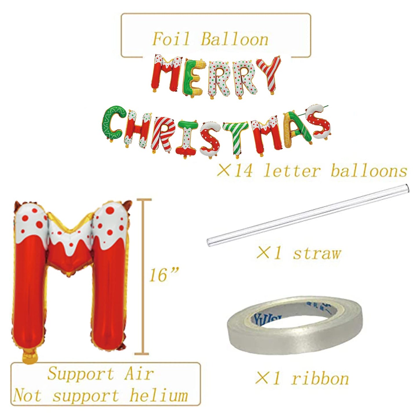 Tellpet Donut Merry Christmas Balloons Banner, Christmas Party Decorations