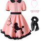 Iwalue Kids Girls 1950S Poodle Party Dresses Halloween Costume Skirt Set Dress Up(Pink,9-10 Years)