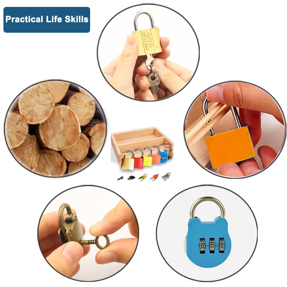 Inslat Montessori Lock And Key Toy Set For Toddlers, Montessori Educational Stem Lock Toys Matching Games Lock Set With Wooden Tray For 3 4 5 Year Old Kids