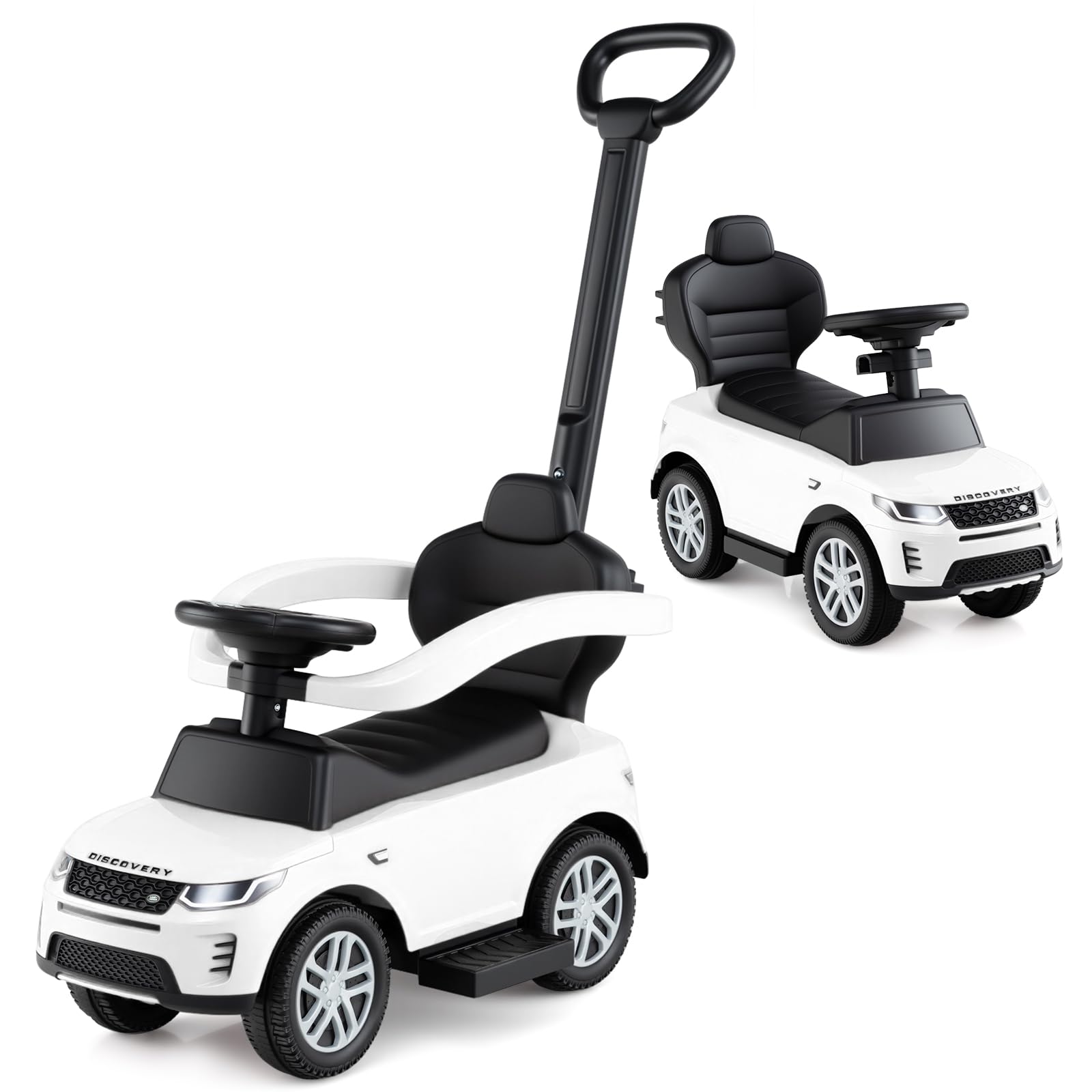 OLAKIDS Push Car for Toddlers  3 in 1 Licensed Landrover Baby Ride on Toy with Parent Control Handle Safe Guardrails  Kids Sliding Walker with Under Seat Storage Horn for Boys Girls (White)