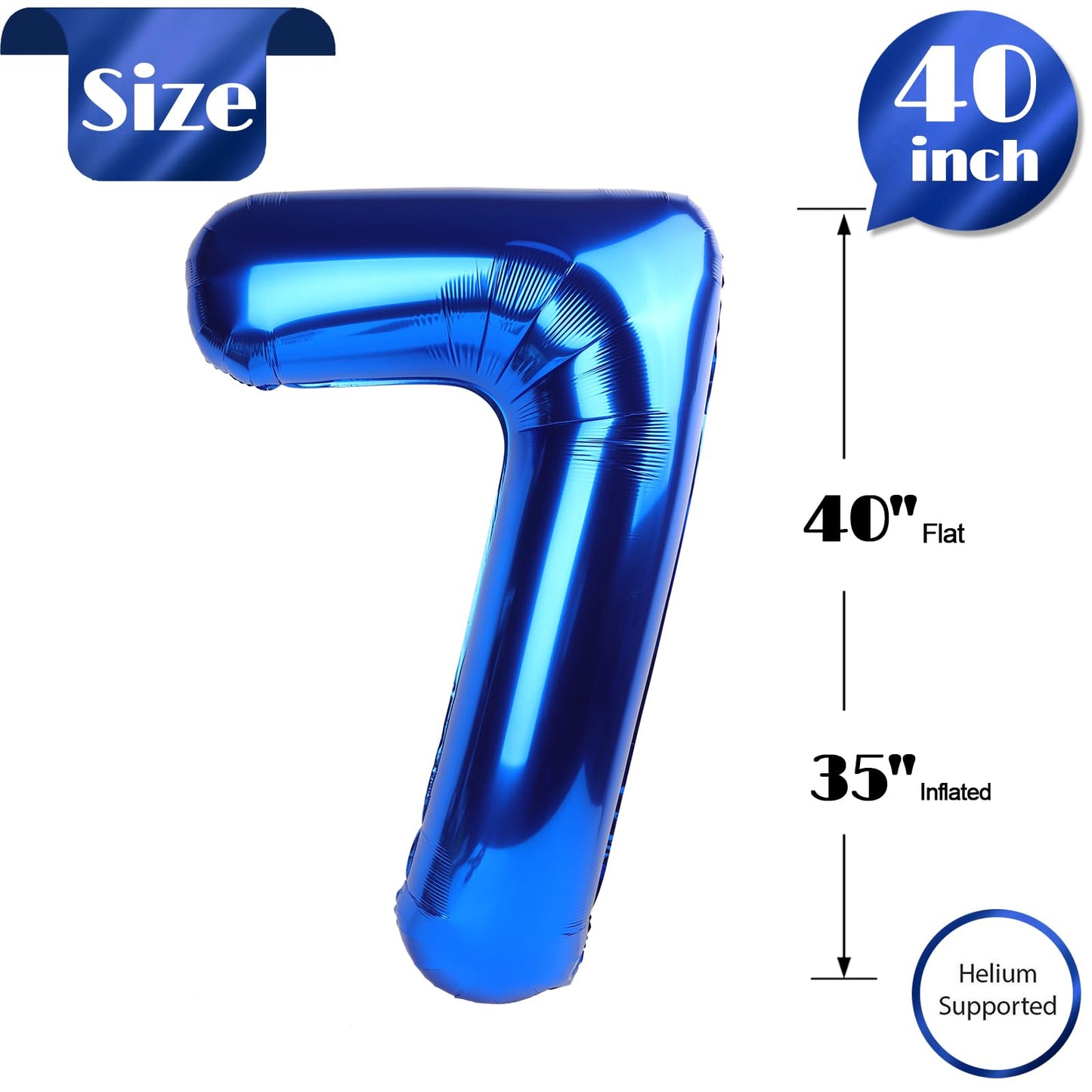 Metallic Blue Number 7 Balloon 40 Inch, 7 Balloon Number, 7Th Birthday Decorations, Navy Blue Party Supplies For Boys Girls