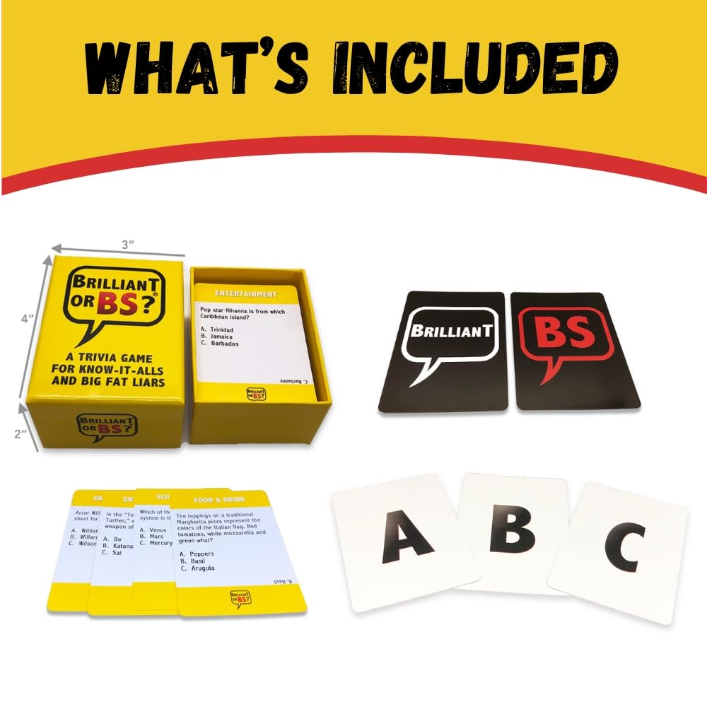 Brilliant or BS? Trivia Game - Fun Bluffing Game for Friends & Family - Cardboard