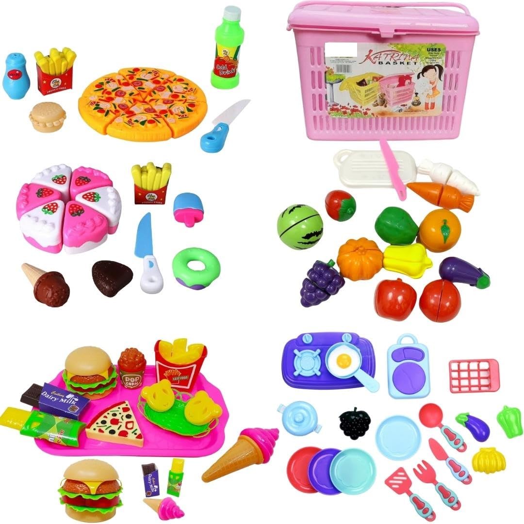 Pluspoint The Big Basket Fruit Cutting Toy With Storage Basket Realistic Sliceable Fruits And Vegetable Pretend Play Kids Set In