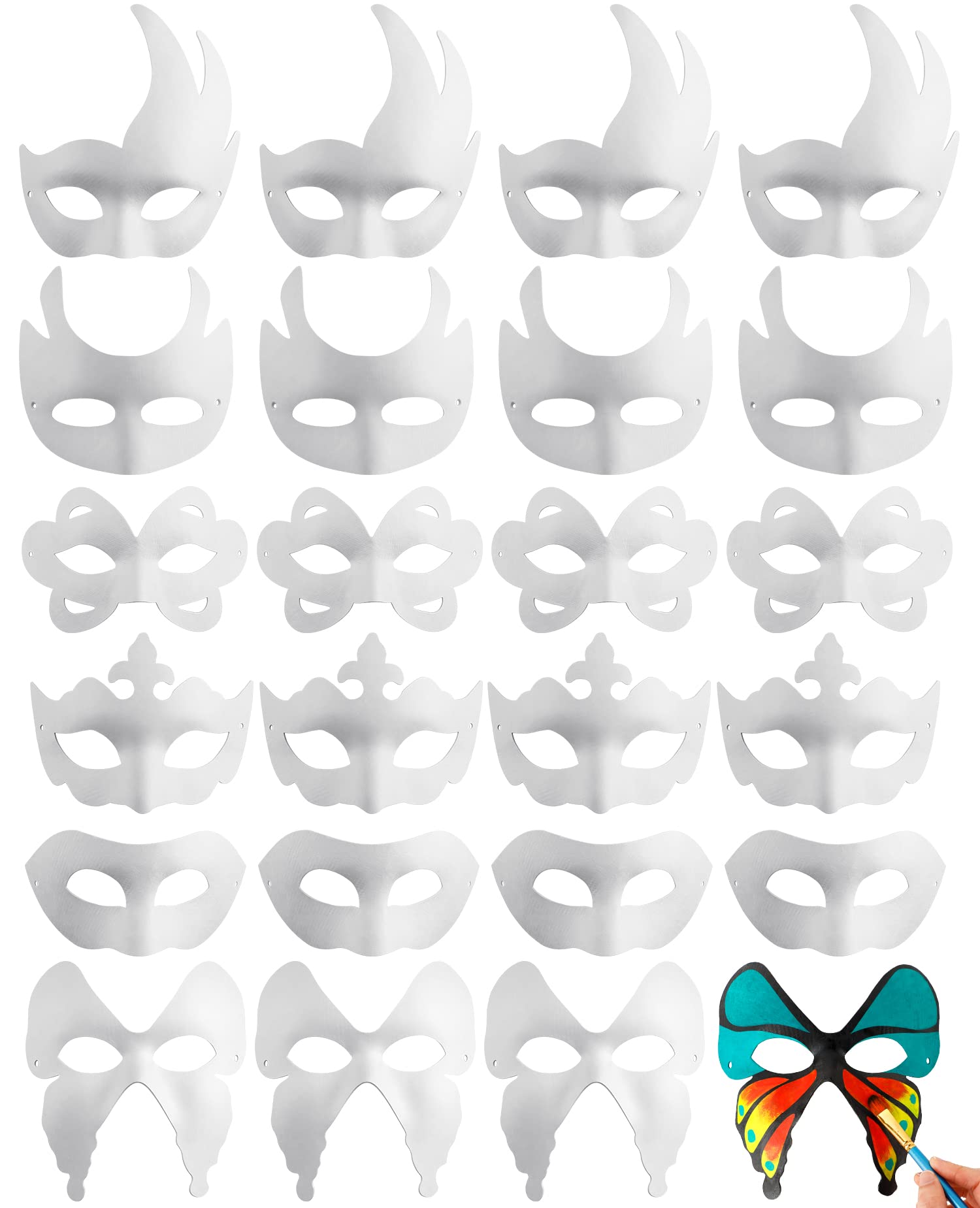 Coxeer White Masquerade Mask, 24Pcs Unpainted Blank Animal Half Masks for Halloween Cosplay, Birthday Party Favors, Fall Classro